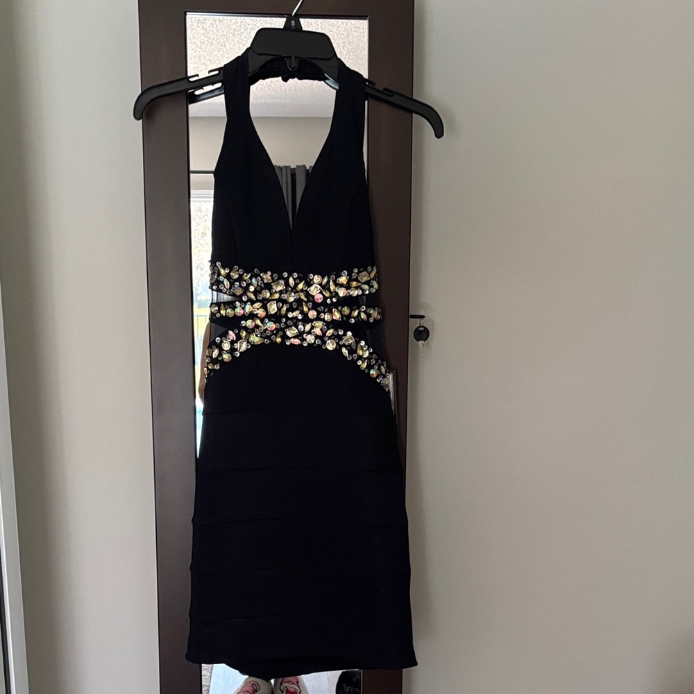 Gorgeous Navy  Halter Cocktail Dress with Jeweled Waist